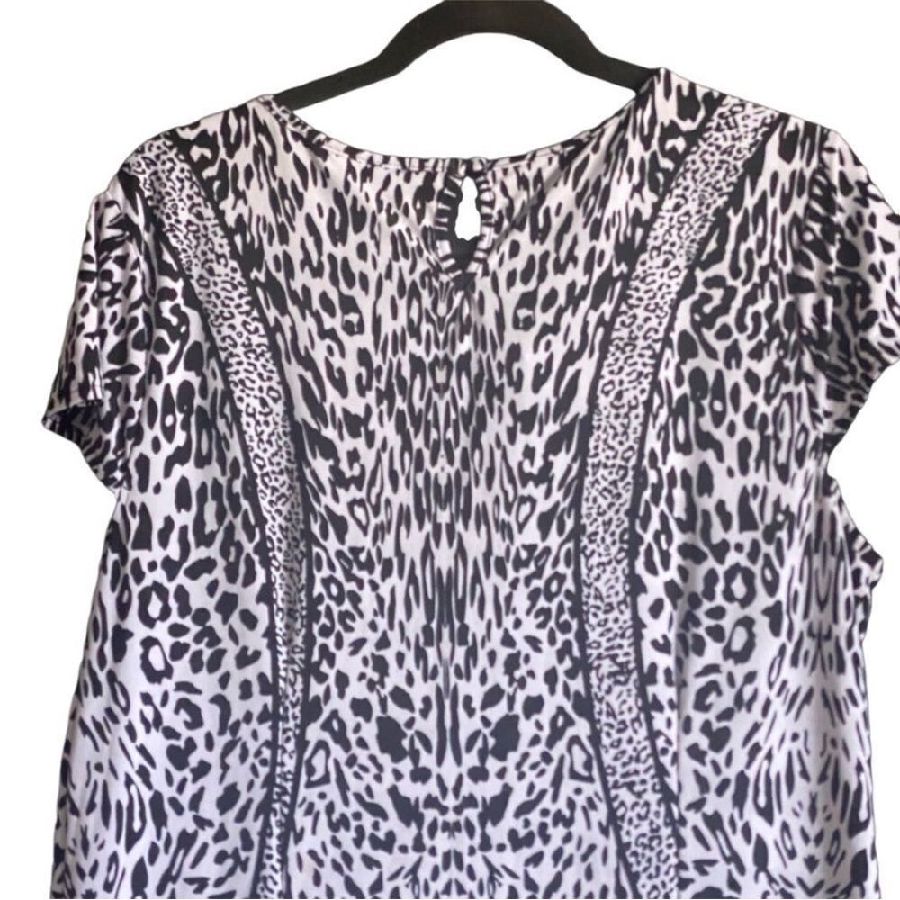 Mlle Gabrielle Black White Multi Print Cap Sleeve Dress Size 2X Stretch - Picture 5 of 8